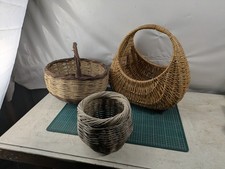 3x Vintage Wicker Woven Shopping Basket / Planter Gondola & Round Shape
