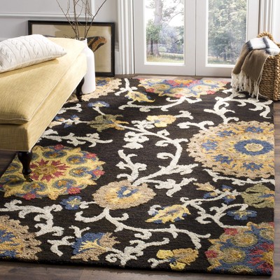 Blossom Collection Accent Rug - 4' x 6', Charcoal & Multi, Handmade Wool, Ide...