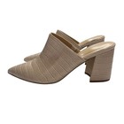Nine West Beige Croc Embossed Mules 9M Block Heel Slip On Minimalist Neutral