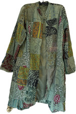 Patchwork kantha quilt kimono Jacket Green Embroidered Boho Art to Wear Hippie