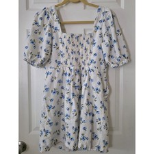 Old Navy Puff Sleeve Floral Linen Blend Dress with Pockets Size Medium