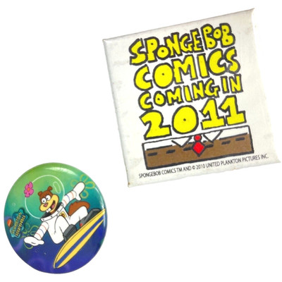 SpongeBob Squarepants Sandy Cheeks 2 Button Bundle 2011 Comics SDCC Surfing