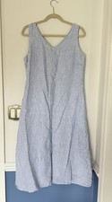 Talbots Midi Dress 12 White Blue Striped Linen VNeck Nautical Beach Cruise Lined