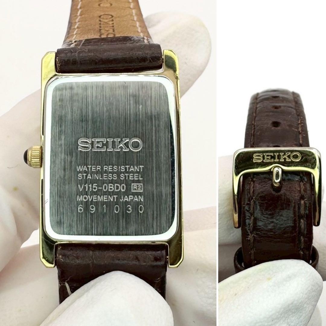 Exc+5] SEIKO SOLAR Tank V115-0BD0 Gold Roman 18mm Woman's Watch