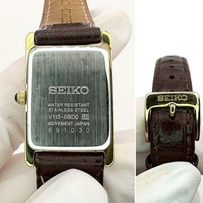 Exc+5] SEIKO SOLAR Tank V115-0BD0 Gold Roman 18mm Woman's Watch