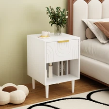 Modern Nightstand Bedside Table Side End Table w/ Drawer for Bedroom White