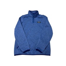 LL Bean Womens Sweater Fleece Pullover Blue Heather Snap Neck 292726 Small Reg