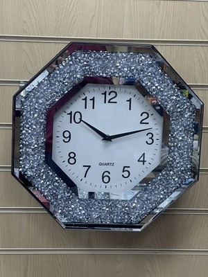 40x40 CM CRUSHED CRYSTAL DIAMOND GEFÜLLT VERSPIEGELT WANDUHR SECHSECKFORM