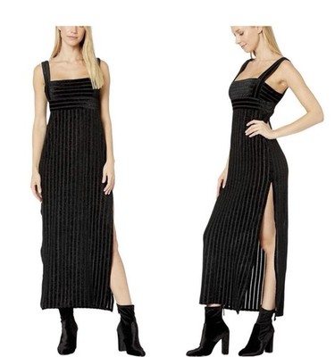 NWT Free People Geneva Velvet Maxi Dress Size Large Black Column Dress With Slit