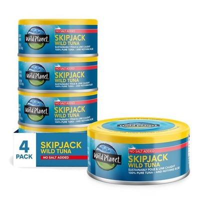 Hand-Packed Delicious Wild Skipjack Tuna, 20 oz Total - No Salt Added, 4 Cans