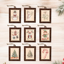 Set Of 9 Handmade Vintage Rustic Wooden Christmas Ornaments - Collection 1