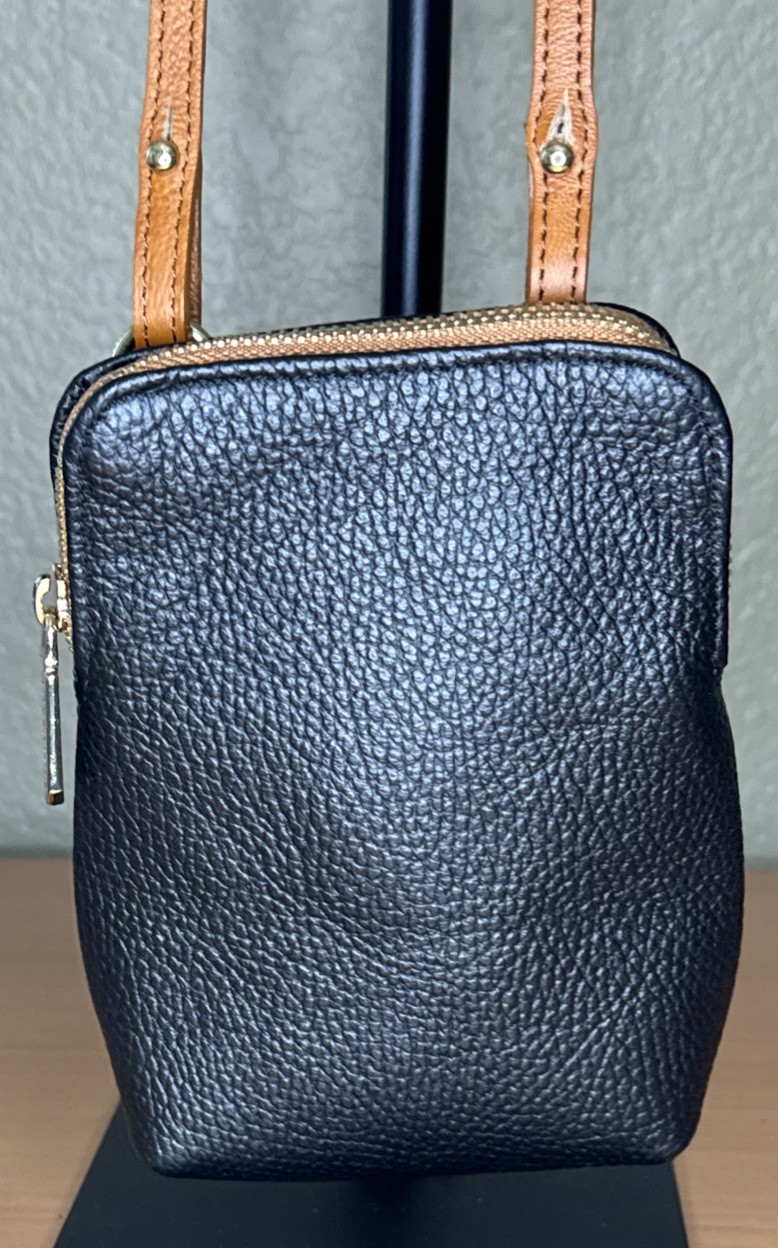 VTG Valentina Italian Leather Small Crossbody/Phone Bag/Purse - Black & Brown