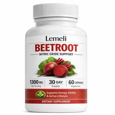 Lemeli Beetroot Capsules 1300mg Per Serving, Plant-Based 60 Count (Pack of 1)