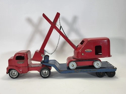 Vintage Tonka 1955 Low Boy Trailer, Truck And Steam Shovel Set, Original