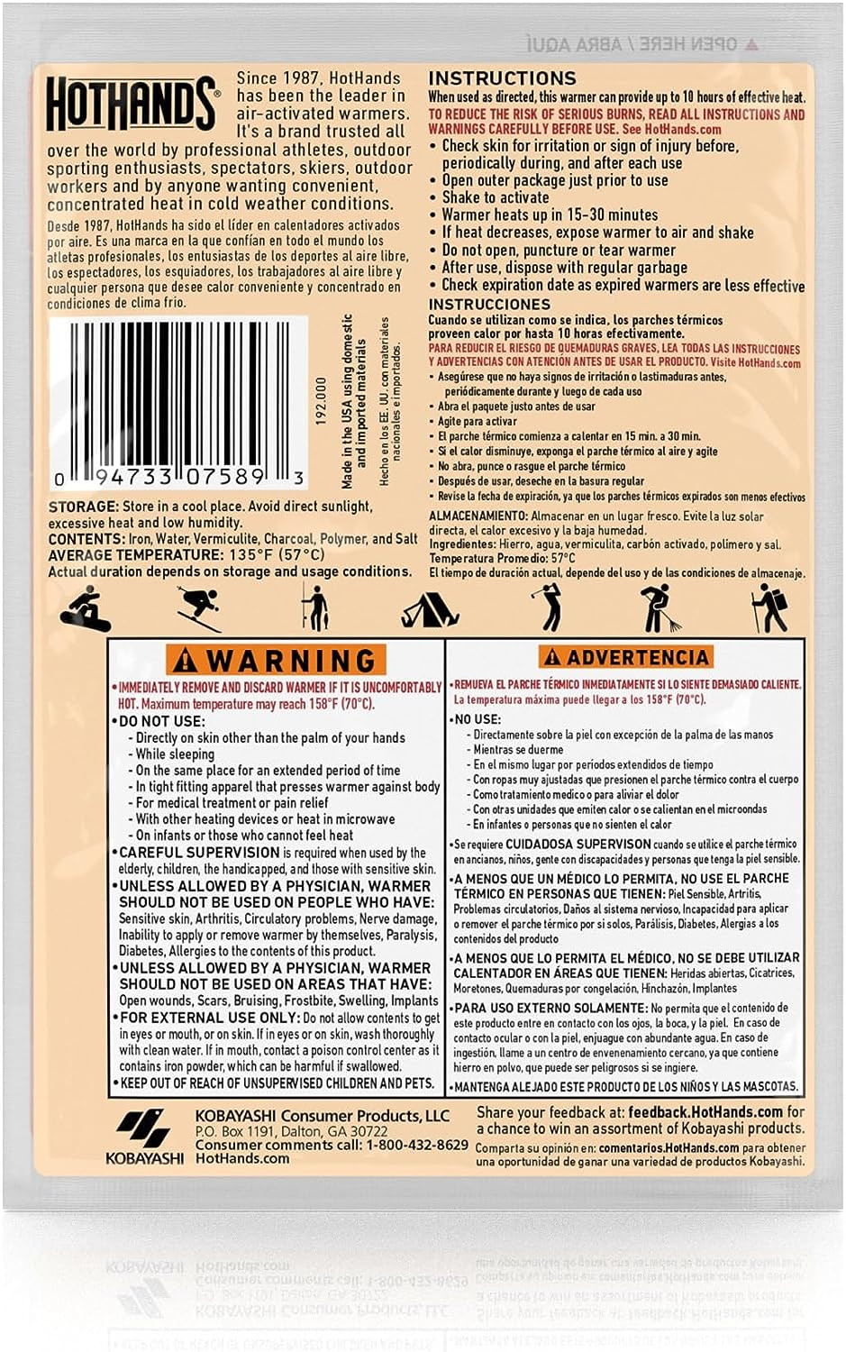 Hothands Body & Hand Super Warmers - Long Lasting Safe Natural Odorless Air Acti