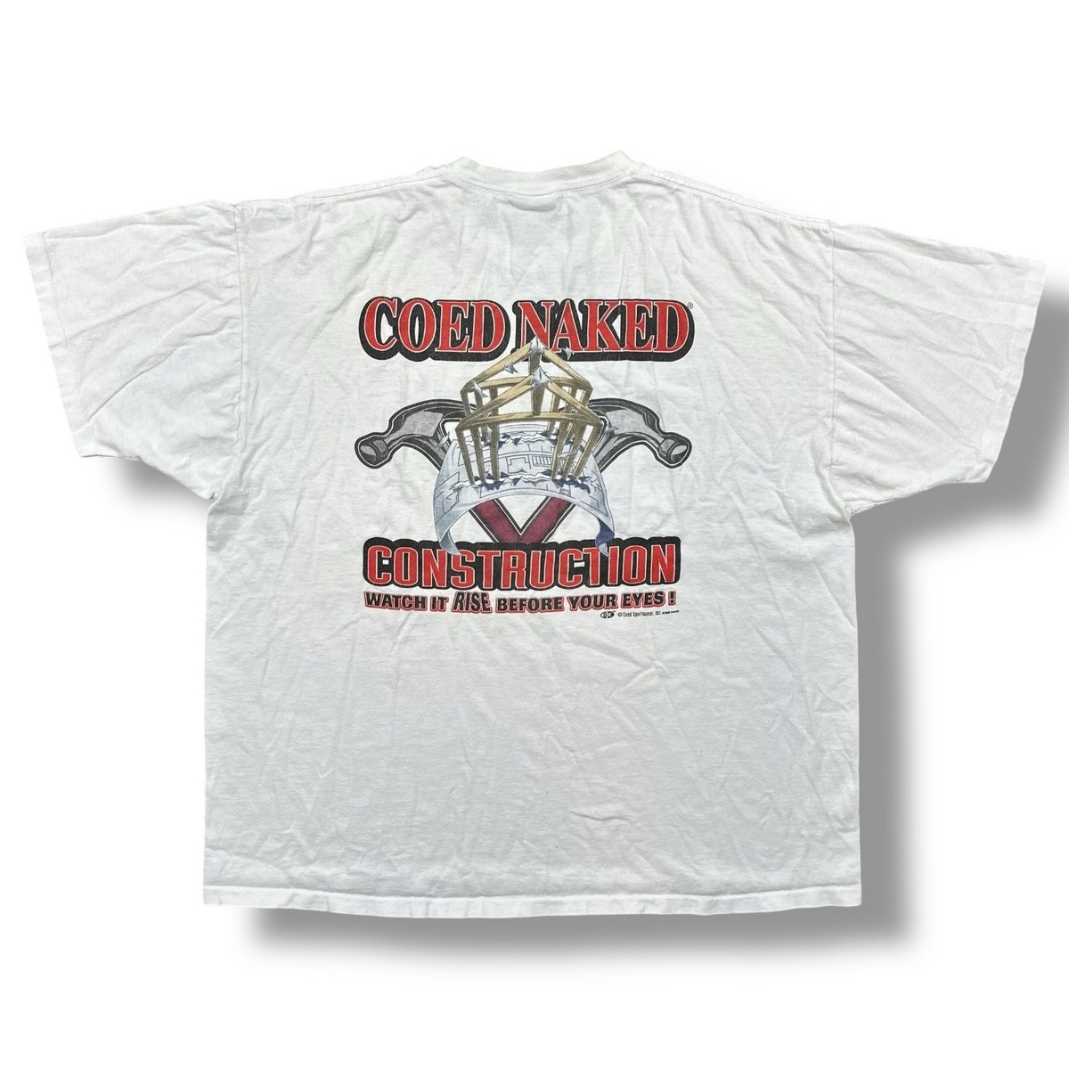 Vintage 90s Coed Naked Construction Funny Graphic T-Shirt Men's