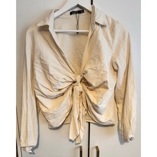 Boohoo Cream Tie Linen Shirt. Size 8. Will Fit 8-10.