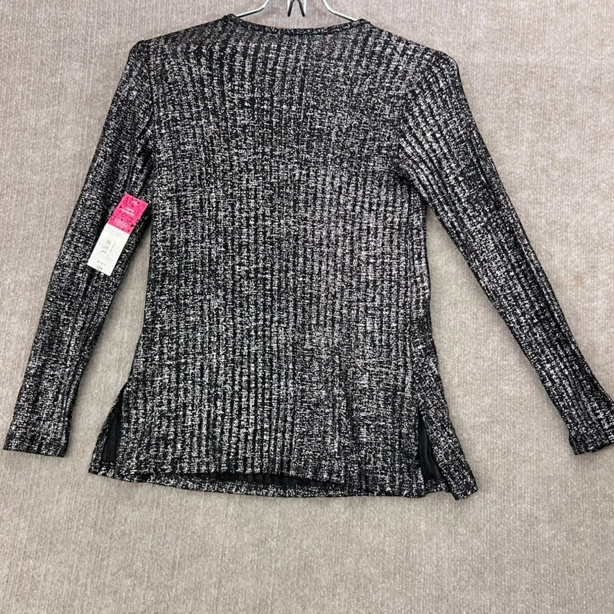 Top Total Girl Niñas Negro Plateado Manga Larga Brillante Elegante Fiesta Foto 4 de 4