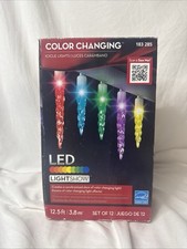 Gemmy Lightshow Color Changing Multicolor LED Christmas Icicle Rainbow 12 CT