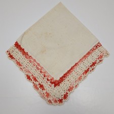 VTG Ivory Peach Handkerchief Cotton Linen Crochet Mid Century Bridal Heirloom