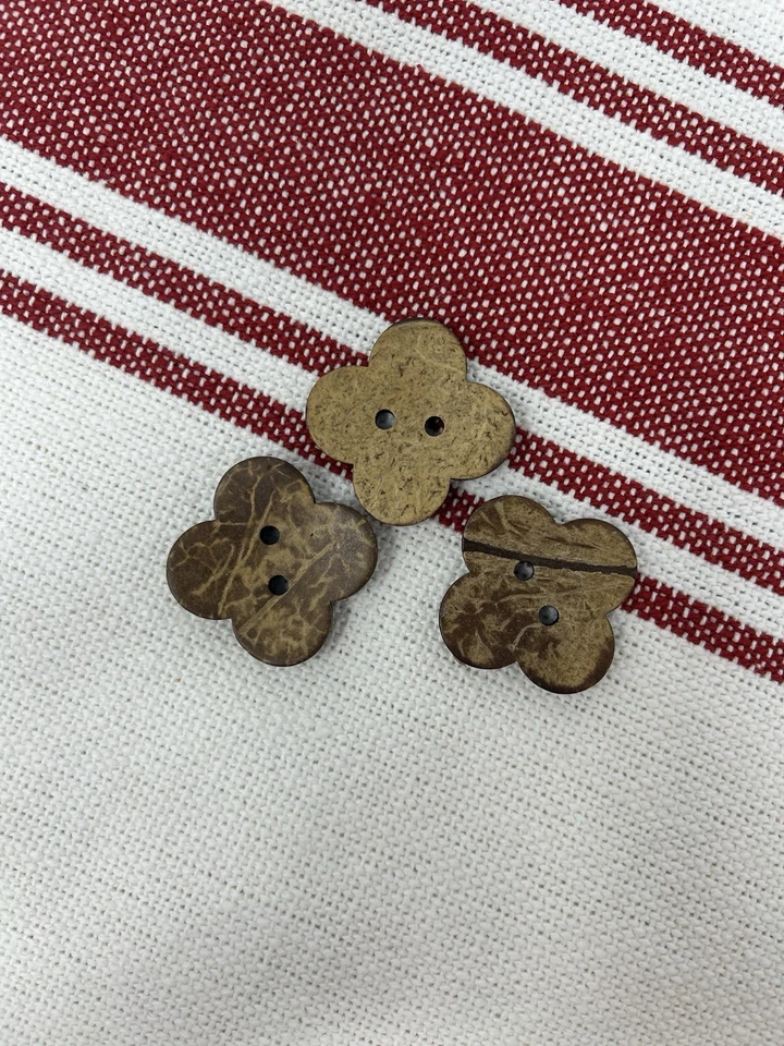 Large Flower Clover Shape Coconut Shell Sewing Buttons 1.75”- 6 Pieces - Image 2 of 4
