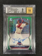 2023 Bowman Chrome Justin Crawford 1st Bowman green shimmer /99 Auto BGS 9/10