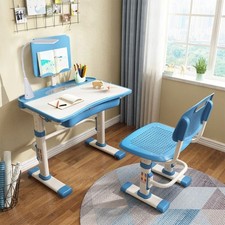 Kids Desk and Chair Set for Age 3-18 School Study Height Adjustable with Lamp
