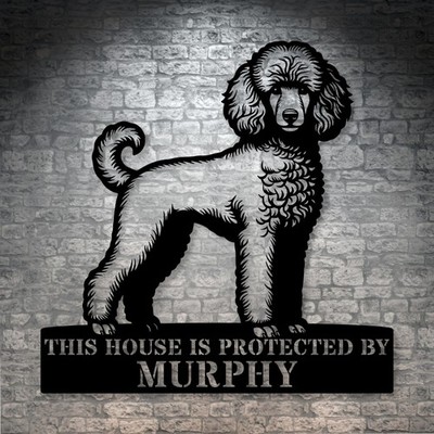 Personalized Poodle Dog Guard Metal Sign. Custom Dog Protect Name Wall Decor