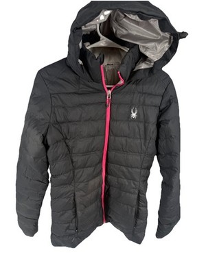 Spyder Women's Size Med Prymo Puffer Down Jacket Black Pink Winter Coat