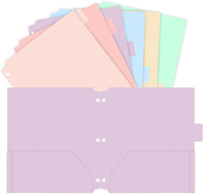 6 Pack Pastel Pocket Folders for 3 Ring Binder, Plastic Folders with 2 Pockets,