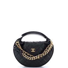 Chanel Double Chain Bow Hobo Pouch Quilted Caviar Mini