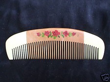 NATURAL WOOD COMB w/HAND PAINTED FLOWERS- BEAUTIFUL