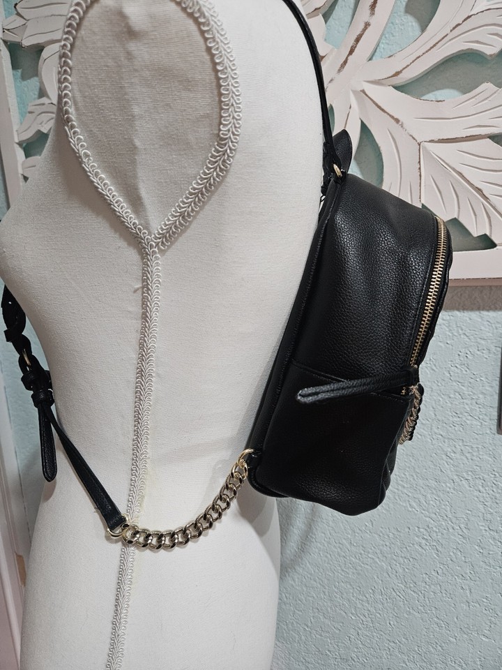 Victoria's Secret Mini Backpack Black With Gold Accents Zipper Bag New