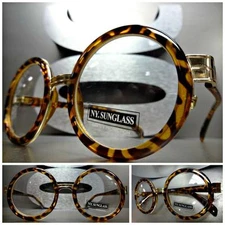 Men Women CLASSIC VINTAGE Style Clear Lens EYE GLASSES Round Tortoise Gold Frame