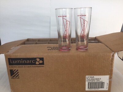 Two Vtg Luminarc Budweiser Signature Glasses Red Glow Bottom Beer New ...