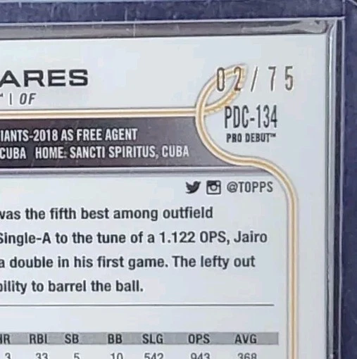 2022 Topps Pro Debut Chrome Aqua Refractor #PDC-134 Jairo Pomares /75 - Image 3 of 3