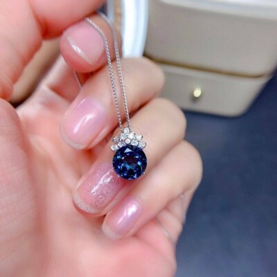 2Ct Round Cut London Blue Topaz Solitaire Pendant 14K White Gold Over Free Chain