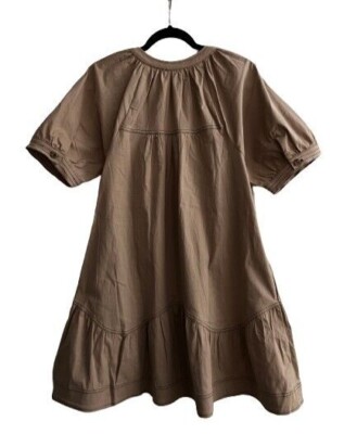 Entro Suffon Mini Dress Short puff sleeve, Color Sand, Women's Large, NWT |  eBay