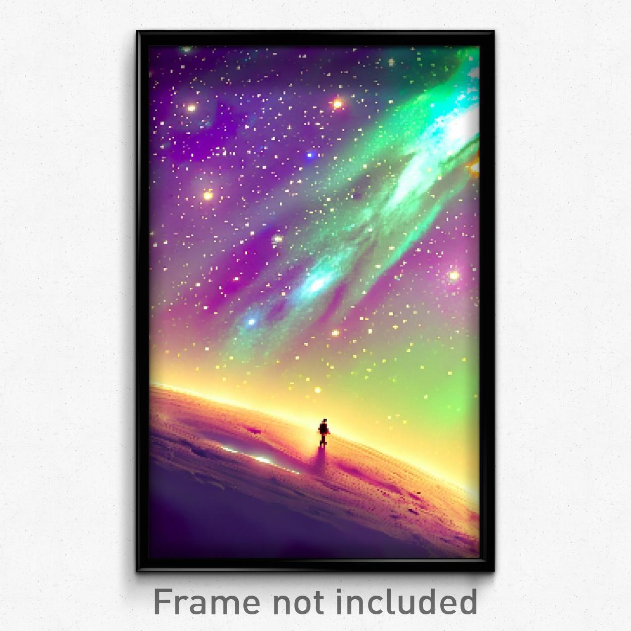 8-Bit Psychedelic Pixel Art Poster - Trippy Galaxy Video Game Print