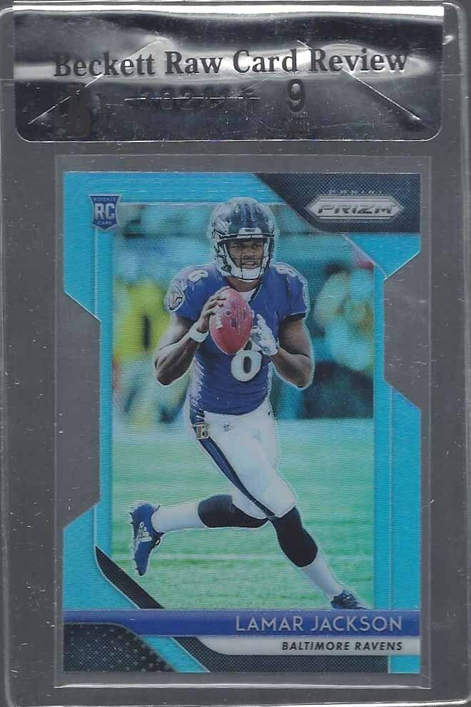 LAMAR JACKSON 2018 PANINI PRIZM LIGHT BLUE DIE CUT PRIZMS RC /199 BGS 9 POP 1/1