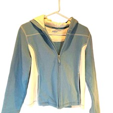 Pacer Women's Fleece Jacket Blue White Full Zip Front Hooded Pockets Petites Pm