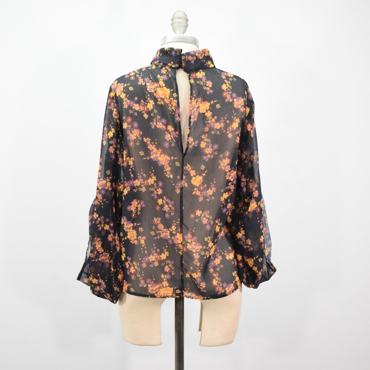 Haut Femme C/MEO Collective - Manches Bouffantes, Imprimé Floral Noir, Taille XXS Neuf Avec Étiquettes