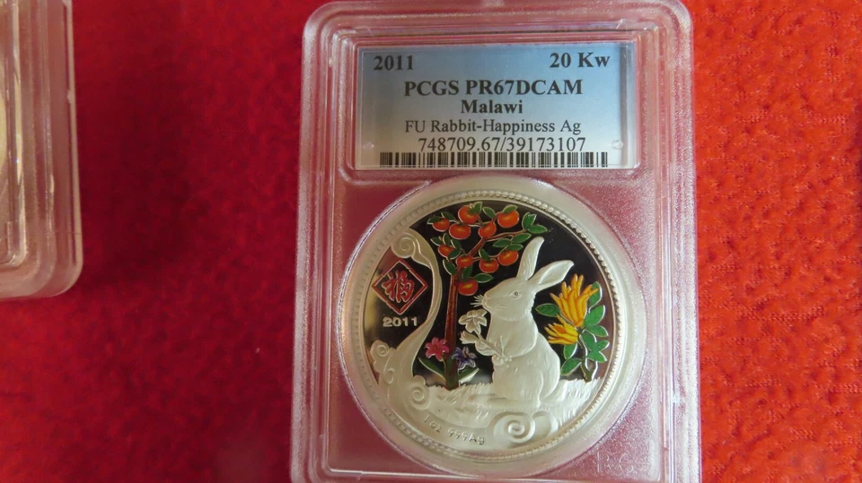Moneda de plata Malawi África Felicidad Año del Conejo Lunar PCGS PR67 1 oz .999 Foto 4 de 4