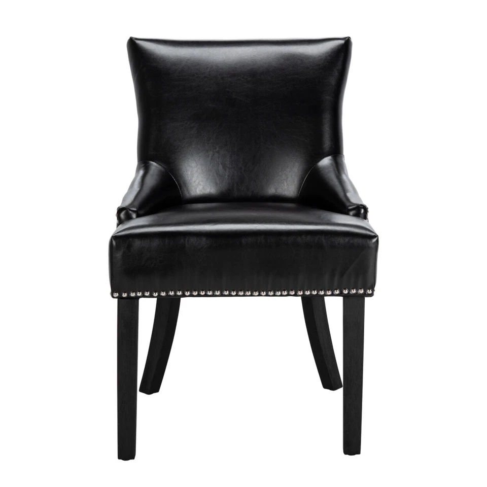 Juego de 2 sillas laterales SAFAVIEH Lotus 19""H KD con cabezal de clavo plateado | imitación negra Foto 3 de 4