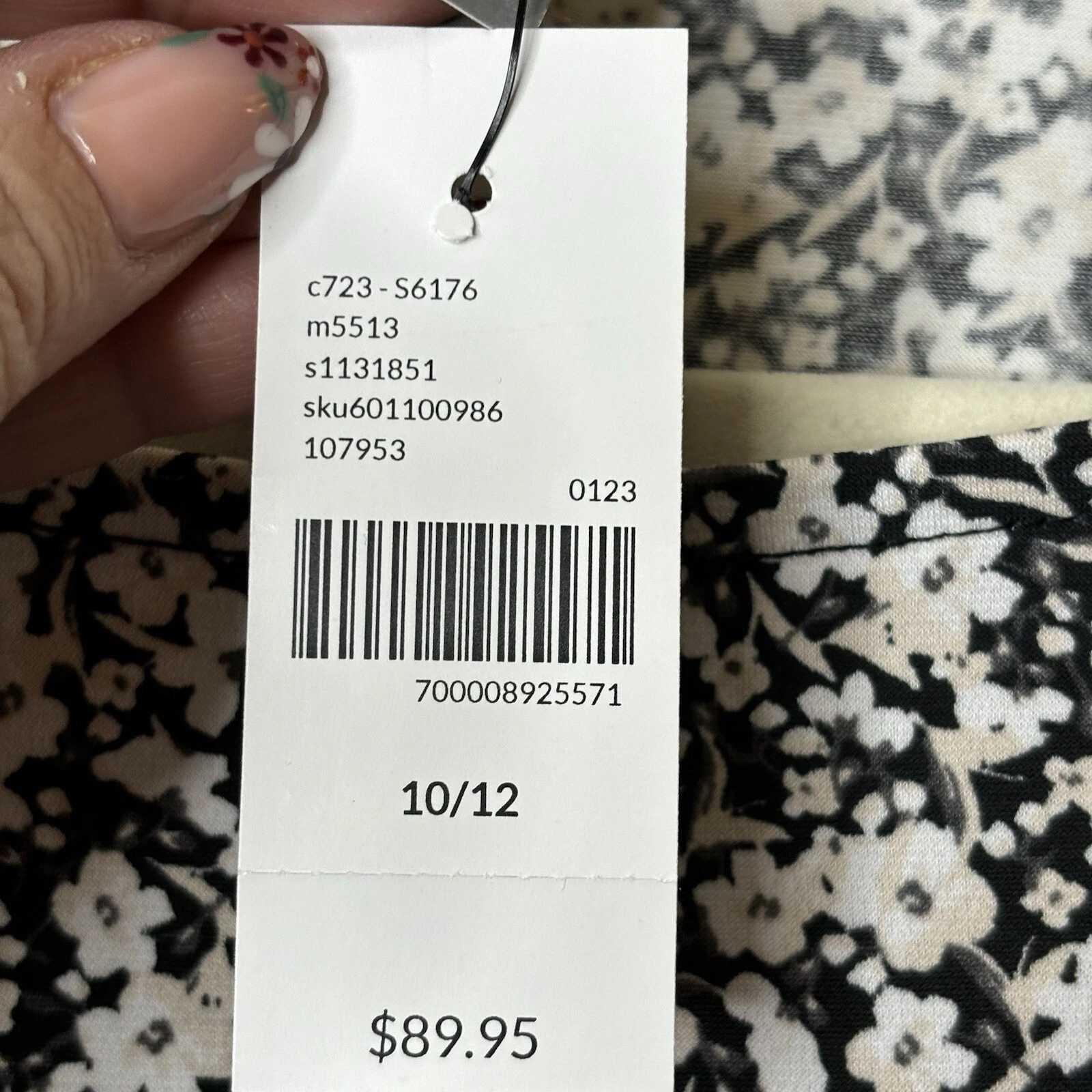 VETEMENTS Abito Lane Bryant tg 10 12 nero bianco viola floreale manica lunga increspato spacco midi