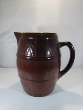 Large Brown Rustic Country Cottage Style Glazed Pottery Pitcher