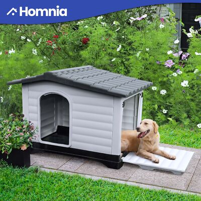 Dog House Medium Pet Shelter All Weather Side Porch Window Skylight w/ Cushion