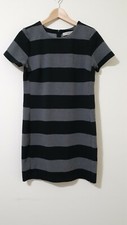 Ann Taylor Loft Gray Black Wide Stripe Crew Neck Short Sleeve Shift Dress Small