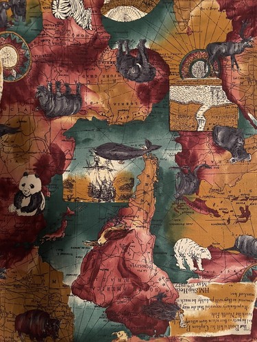 Cotton Quilting Fabric World Map With Animals Hi-Fashion Fabrics 4 1/2 yds x 43" - Picture 2 of 6
