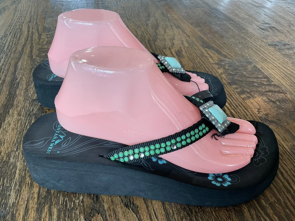 Sandalias de tanga Montana West azules chanclas estrás florales para mujer talla 11 de EE. UU. Foto 3 de 4